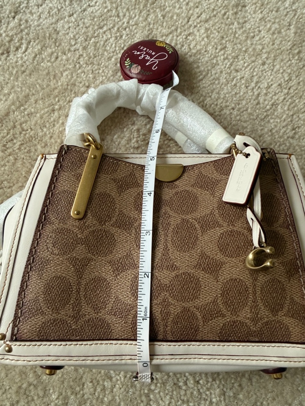 Coach Brown Signature Canvas Satchel with Cream Trim and Gold Hardware - Picture 11 of 11